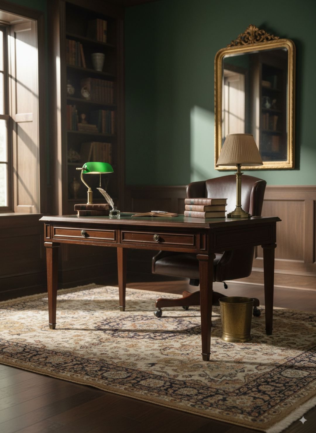 Escritorio inglés con tapa de cuero - Imagen 2