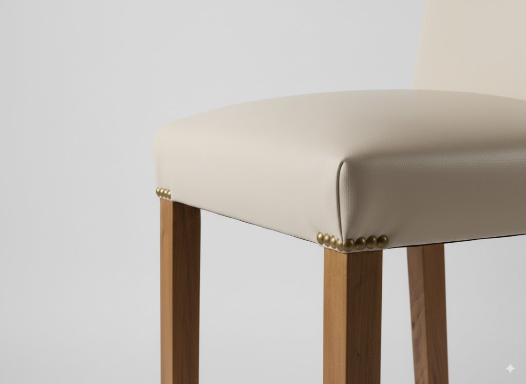 Taburete de madera y cuero - Imagen 3